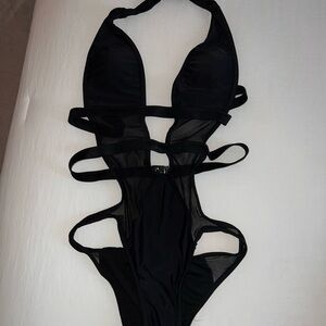 Black Strappy One-Piece Swimsuit